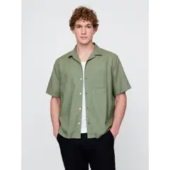 GAP - Camisa Hombre Lino Manga Corta Verde