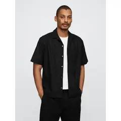 GAP - Camisa Hombre Lino Manga Corta Negro