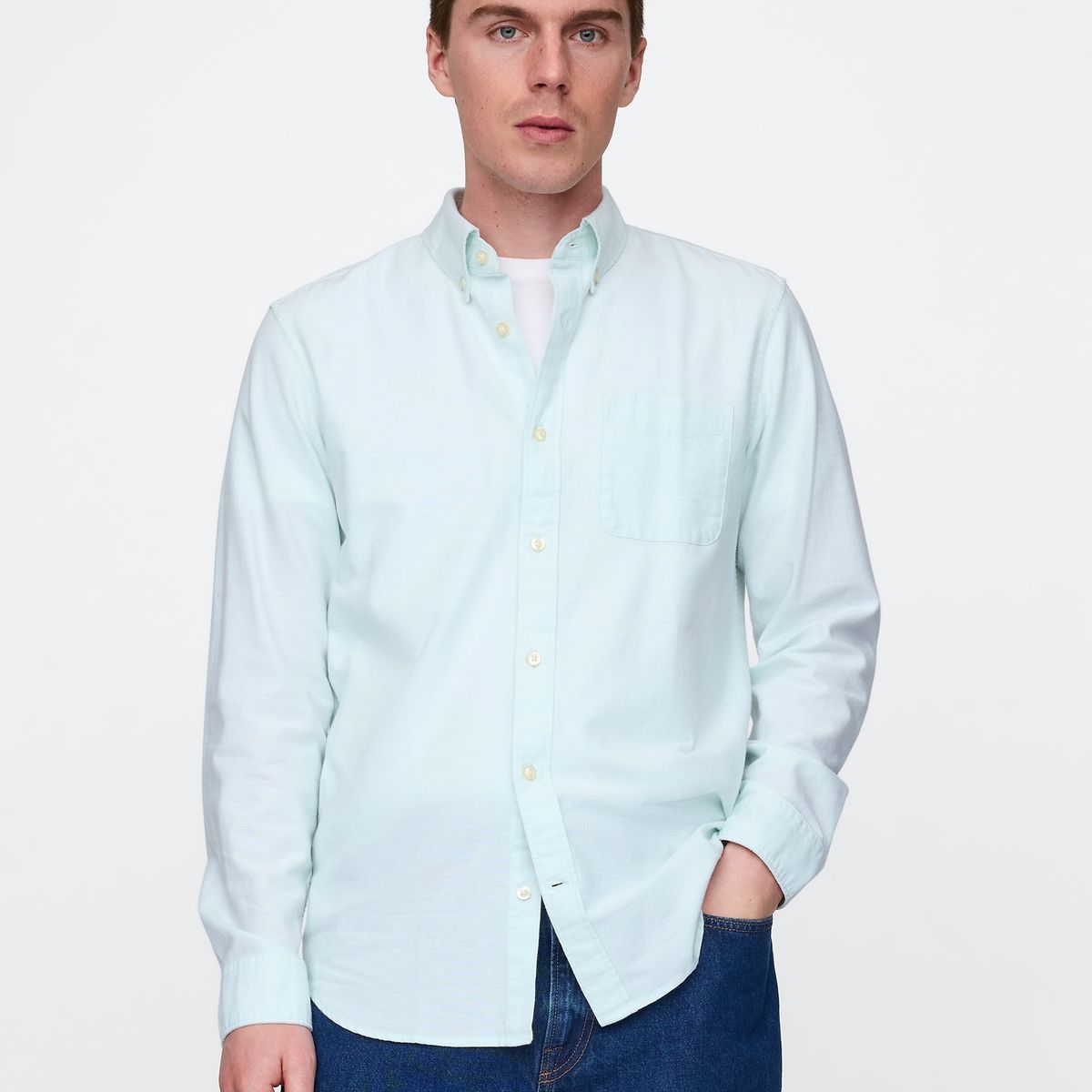 GAP - Camisa Hombre Oxford Standard Fit Manga Larga Azul Gap