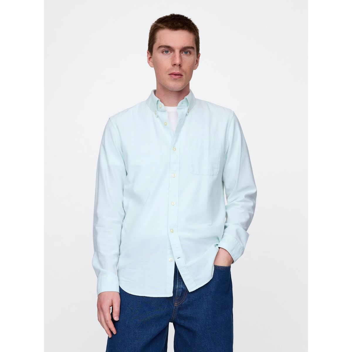 GAP - Camisa Hombre Oxford Standard Fit Manga Larga Azul Gap