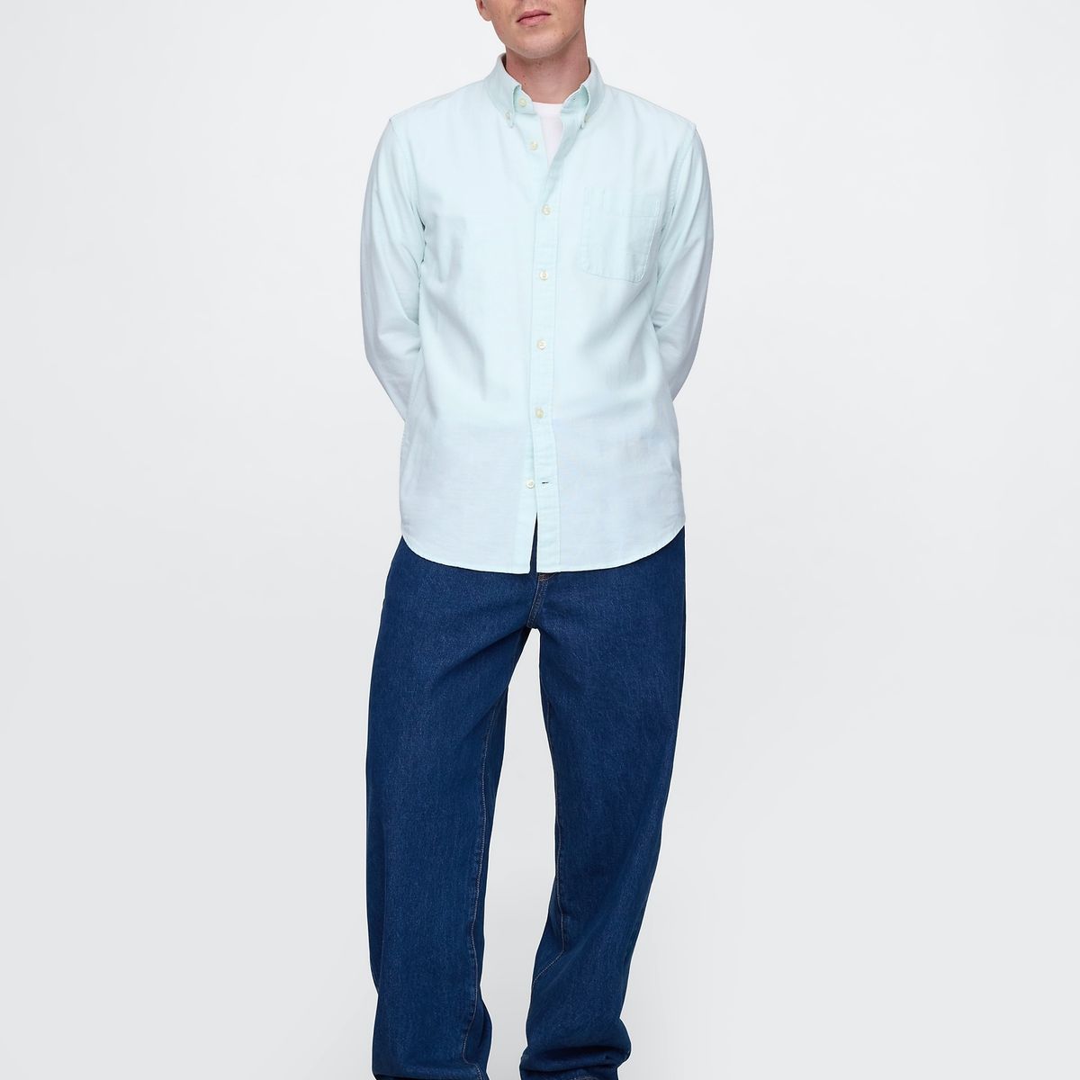 GAP - Camisa Hombre Oxford Standard Fit Manga Larga Azul Gap