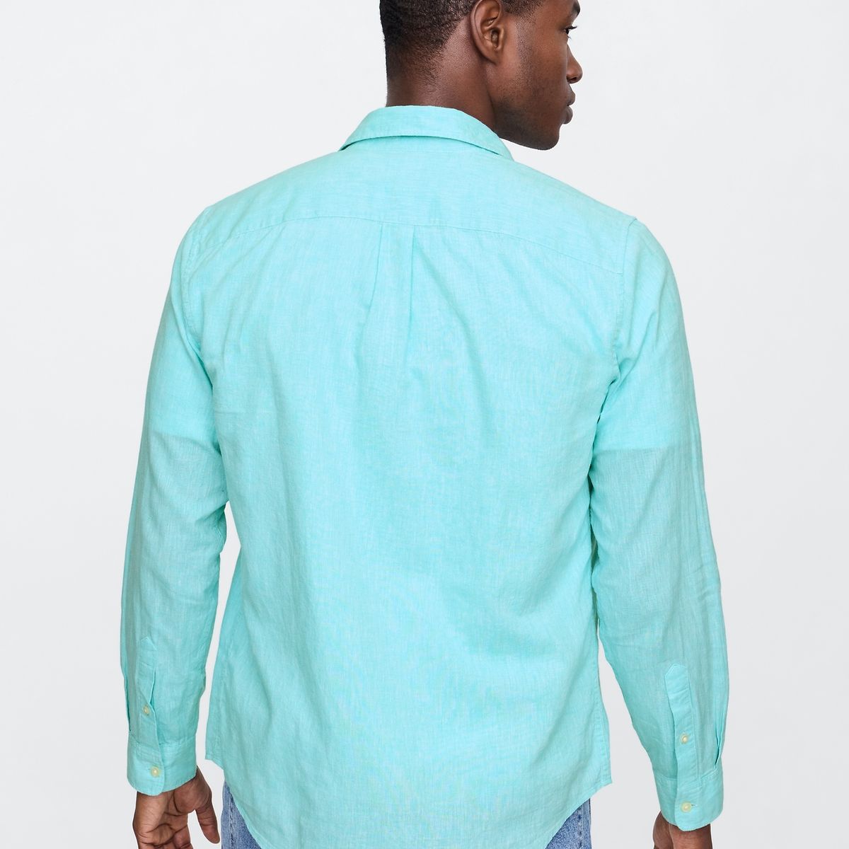 GAP - Camisa Hombre Lino Standard Fit Manga Larga Celeste Gap