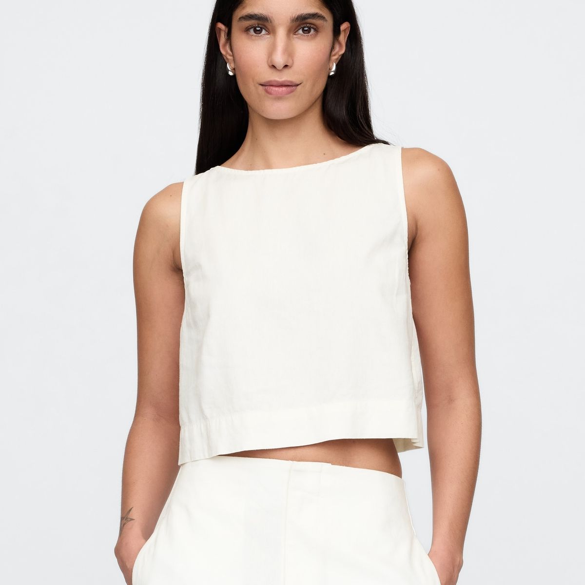 GAP - Blusa Mujer Lino Shell Sin Mangas Blanco Gap
