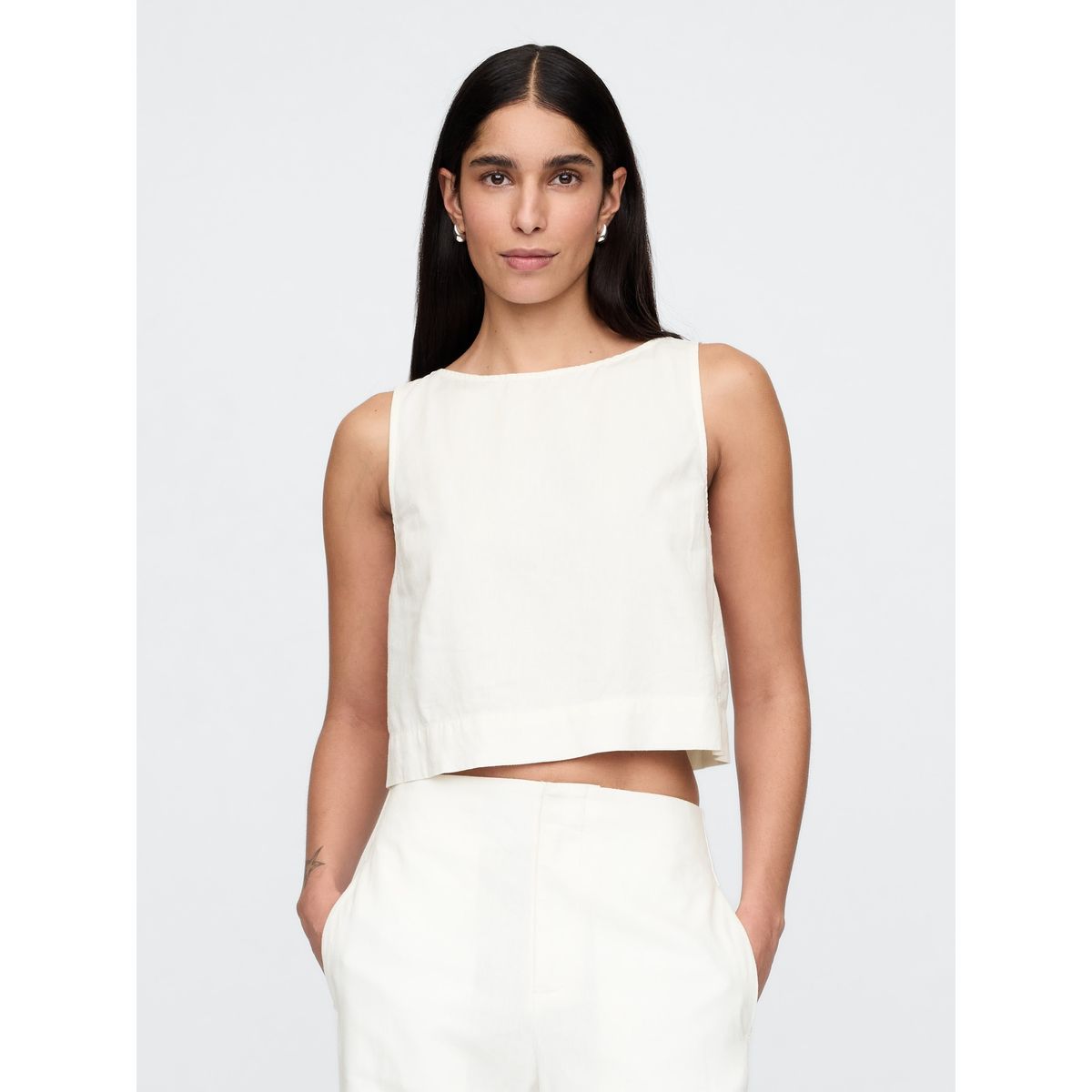 GAP - Blusa Mujer Lino Shell Sin Mangas Blanco Gap