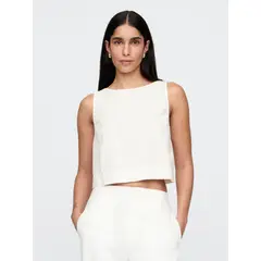 GAP - Blusa Mujer Lino Shell Sin Mangas Blanco