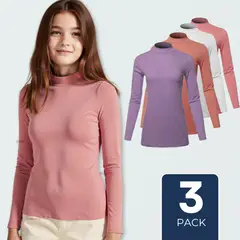 UTILISIMO - Pack 3 Camiseta Niña Juvenil Primera Capa Bambú Invierno Cuello Beatle Polera