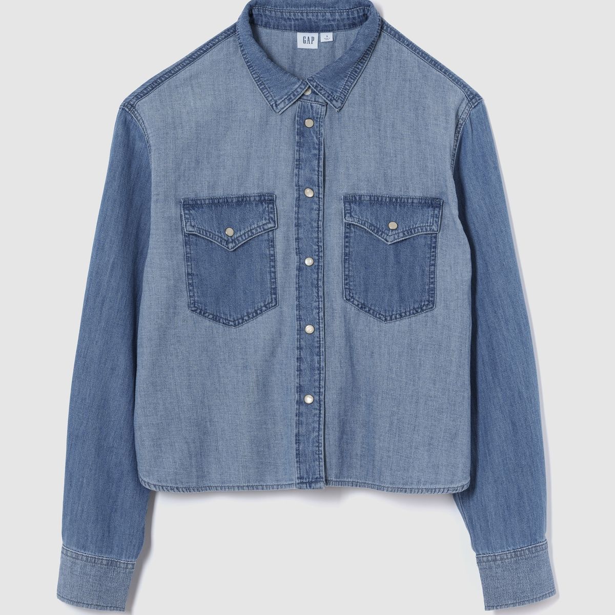 GAP - Blusa Mujer Denim Cropped Western Manga Larga Azul Gap