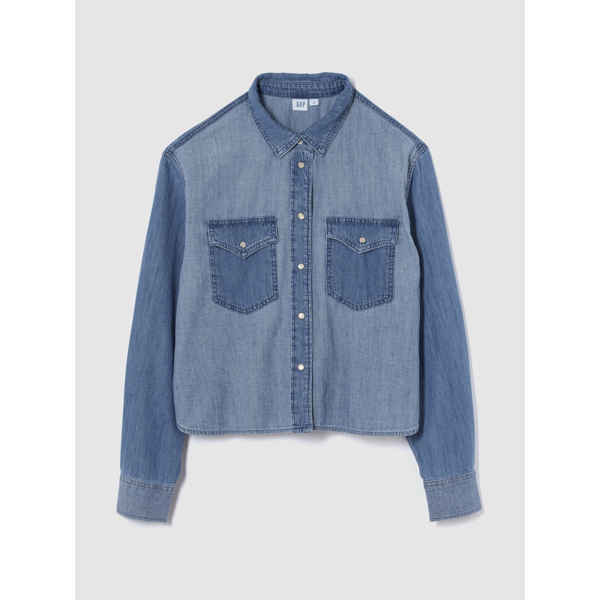 GAP - Blusa Mujer Denim Cropped Western Manga Larga Azul Gap