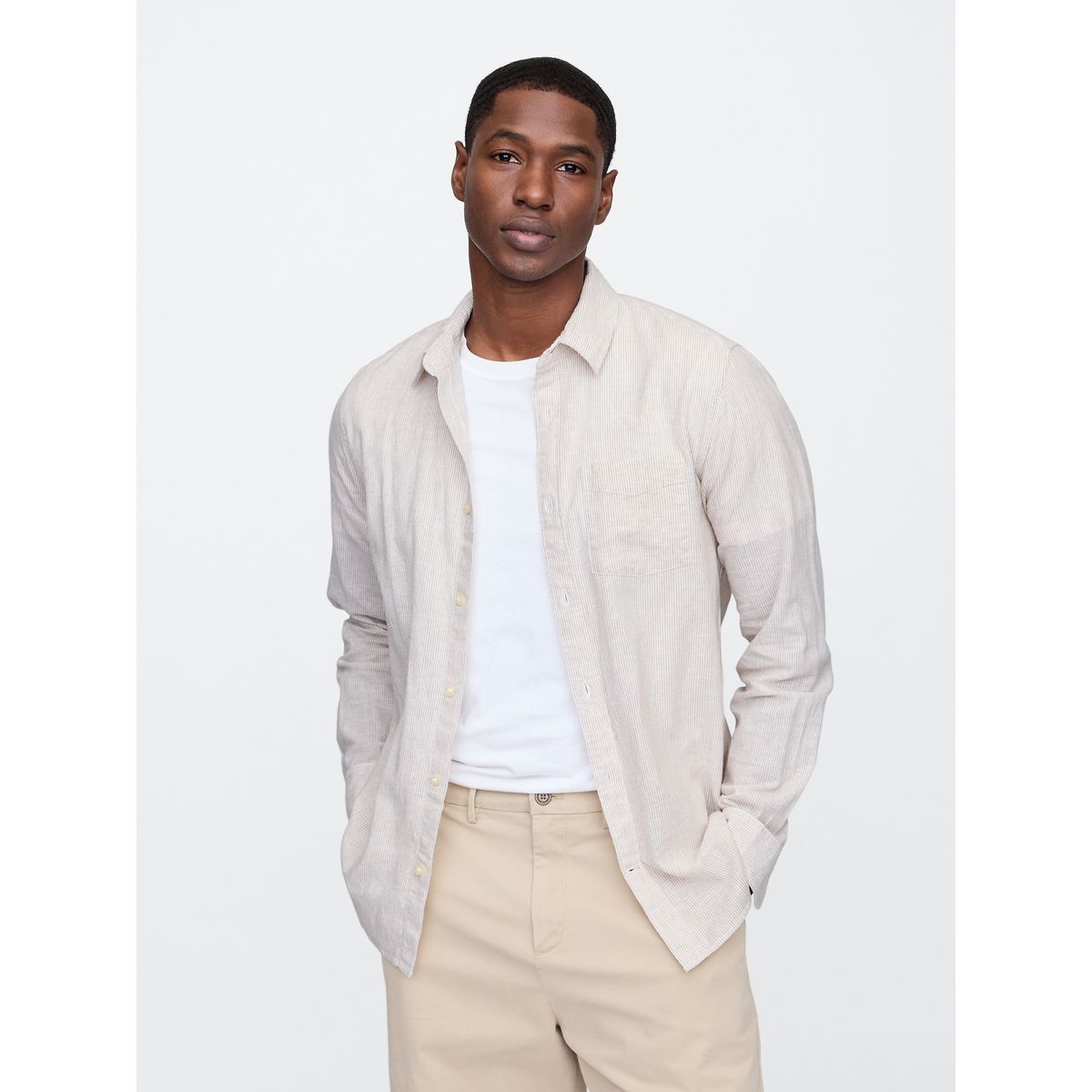 GAP - Camisa Hombre Lino Manga Larga Beige Gap