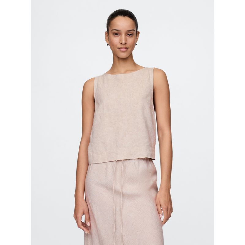 GAP - Blusa Mujer Lino Shell Sin Mangas Beige Gap