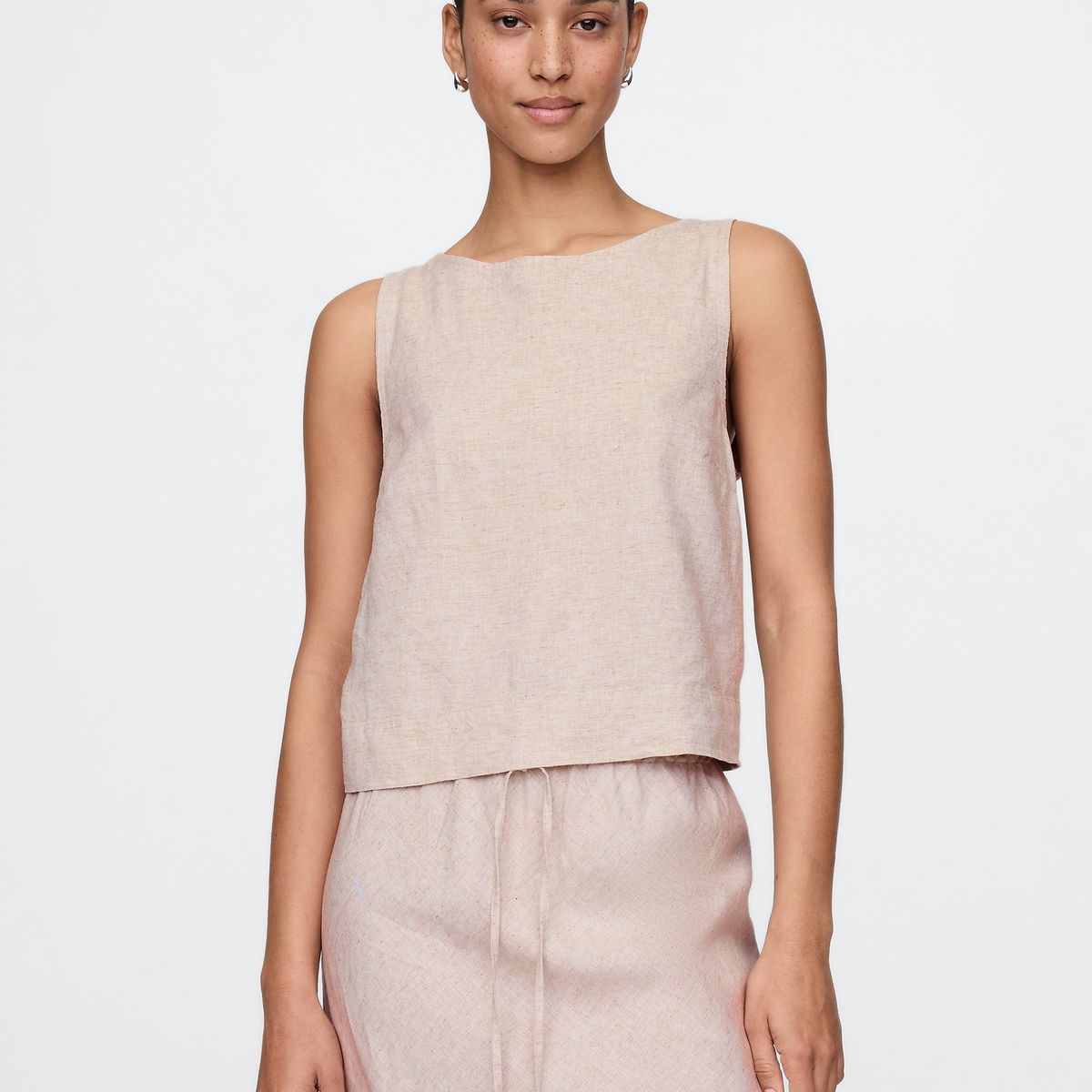GAP - Blusa Mujer Lino Shell Sin Mangas Beige Gap