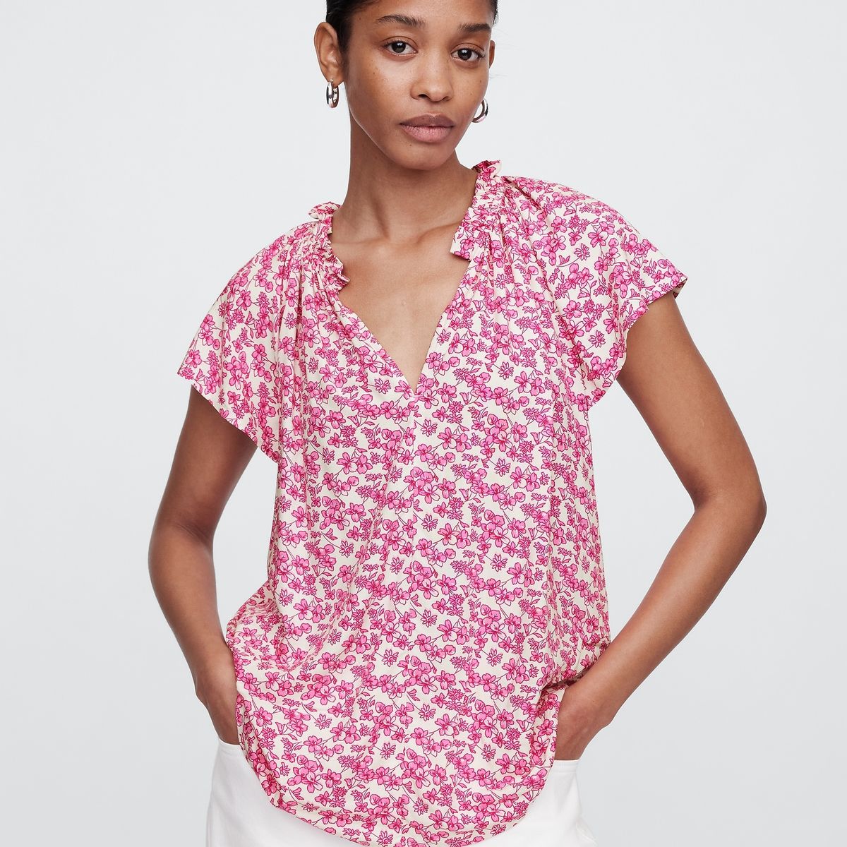 GAP - Blusa Mujer Zen Neck Manga Corta Rosado Gap