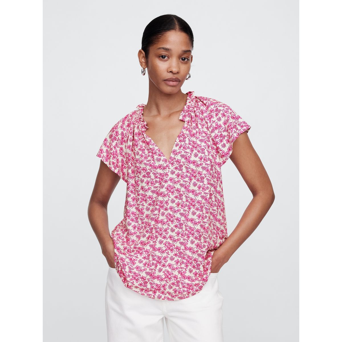 GAP - Blusa Mujer Zen Neck Manga Corta Rosado Gap