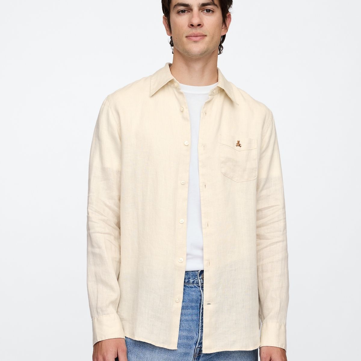 GAP - Camisa Hombre Gap Lino Brannan Manga Larga Beige