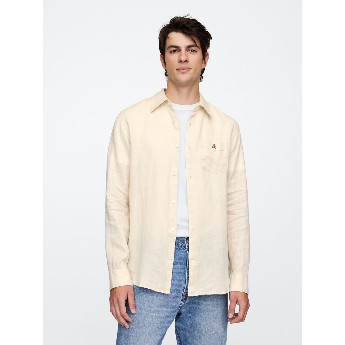 GAP - Camisa Hombre Gap Lino Brannan Manga Larga Beige