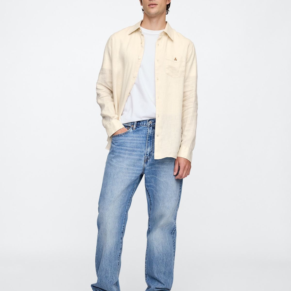 GAP - Camisa Hombre Gap Lino Brannan Manga Larga Beige