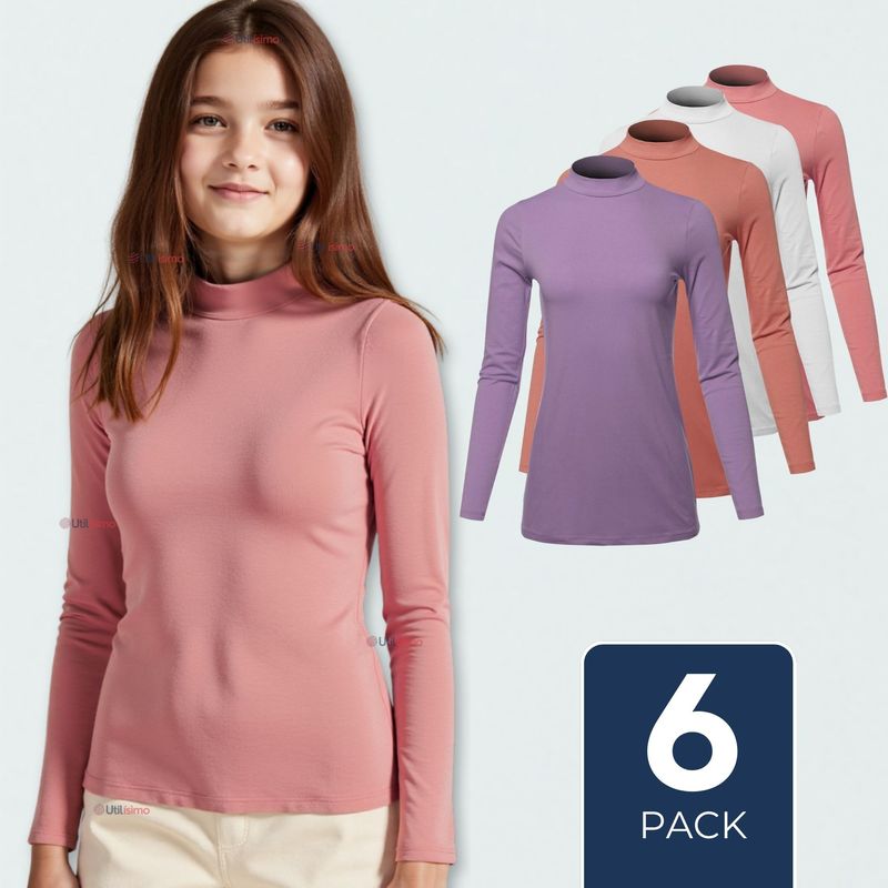 UTILISIMO - Pack 6 Camiseta Niña Juvenil Primera Capa Bambú Invierno Cuello Beatle Polera