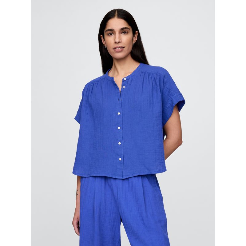 GAP - Blusa Mujer Gauze Dolman Manga Corta Azul Gap
