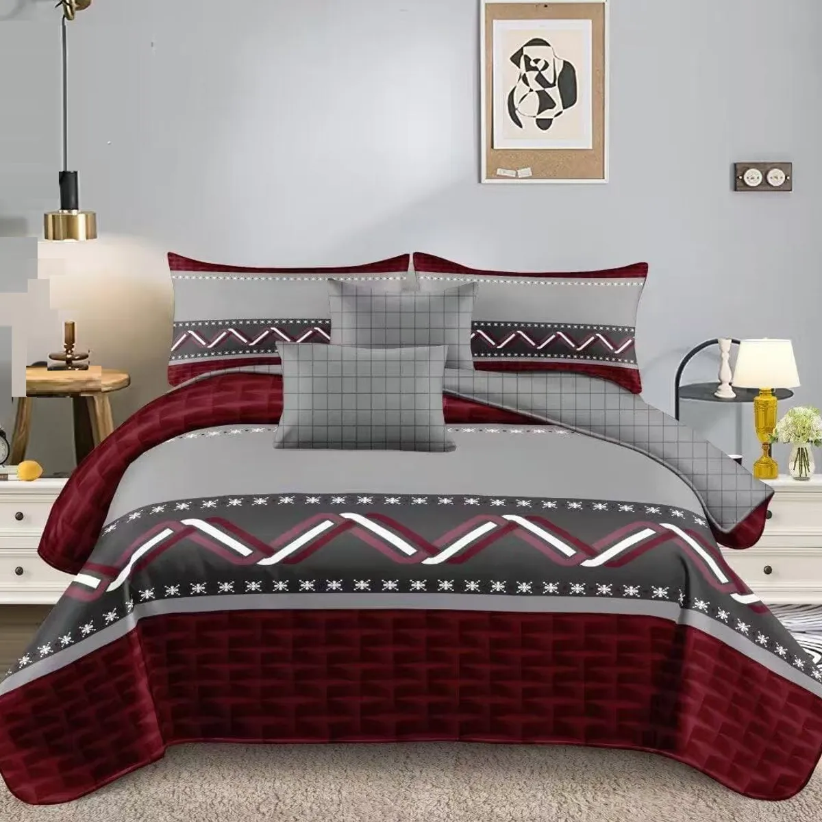 GENERICO - SABANA 2 PLAZA TF DISEÑO BURDEO ONDAS ELEGANTES SET DE 4 PIEZA