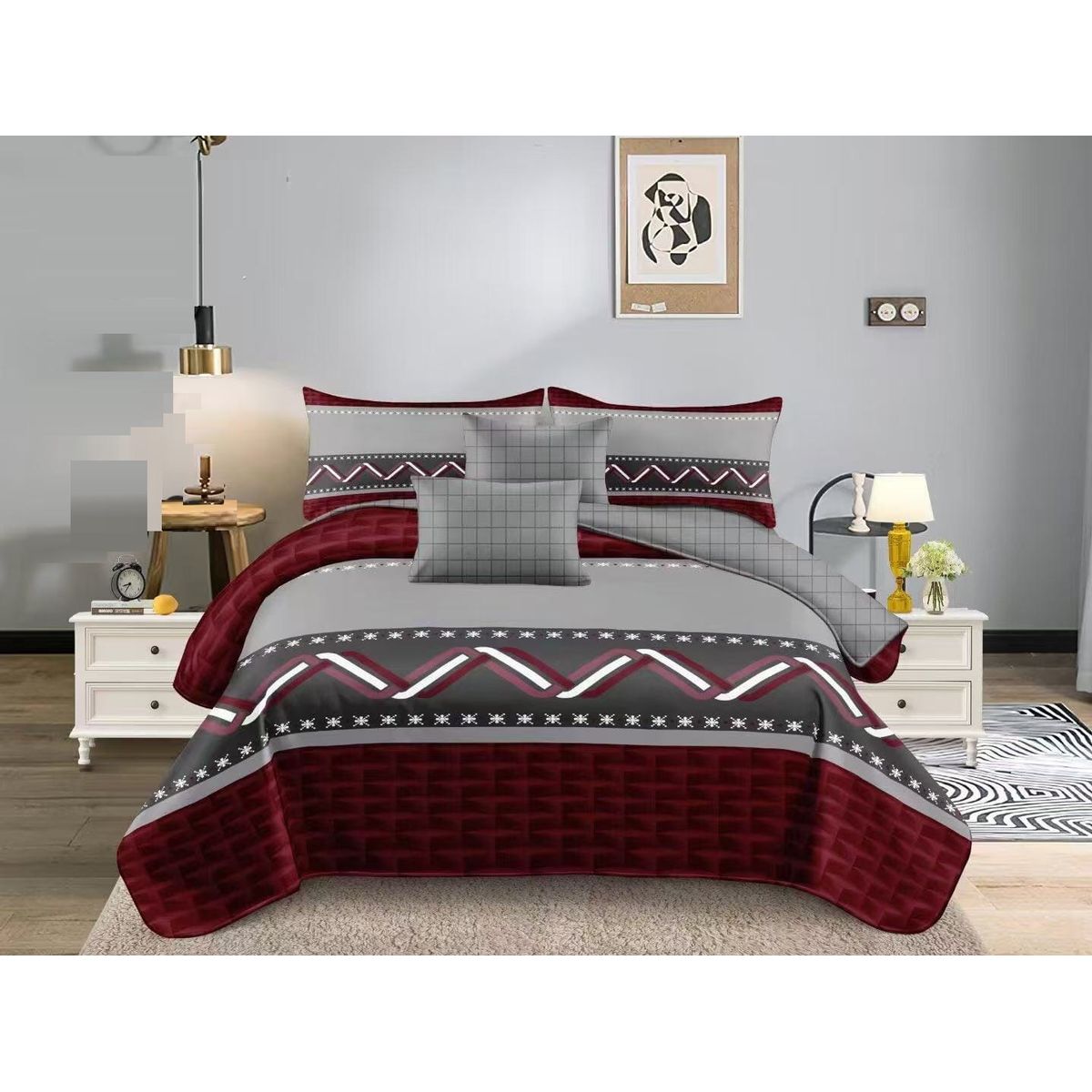 GENERICO - SABANA 2 PLAZA TF DISEÑO BURDEO ONDAS ELEGANTES SET DE 4 PIEZA