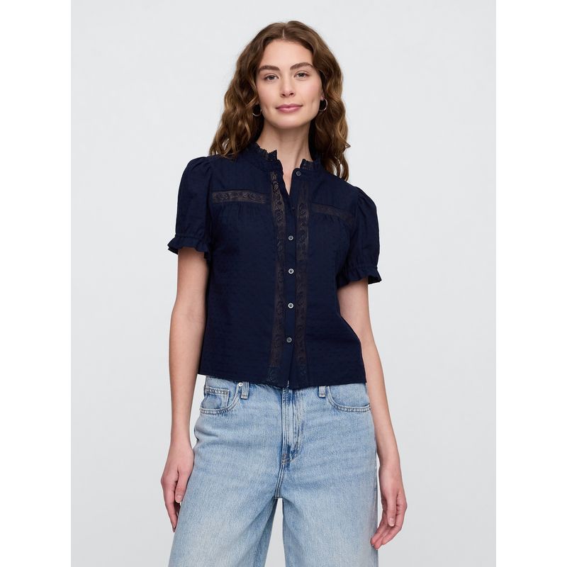 GAP - Blusa Mujer Lace Buttoned Manga Corta Azul Gap