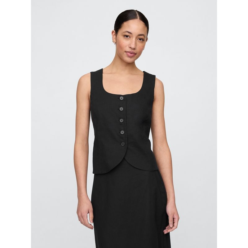 GAP - Vest Mujer Lino Scoop Neck Negro Gap