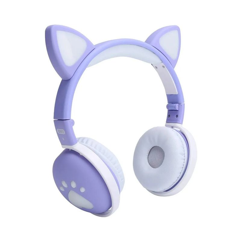 GENERICO - Audifonos Bluetooth Inalámbrico Niños Luz Led Diseño Gato Violeta