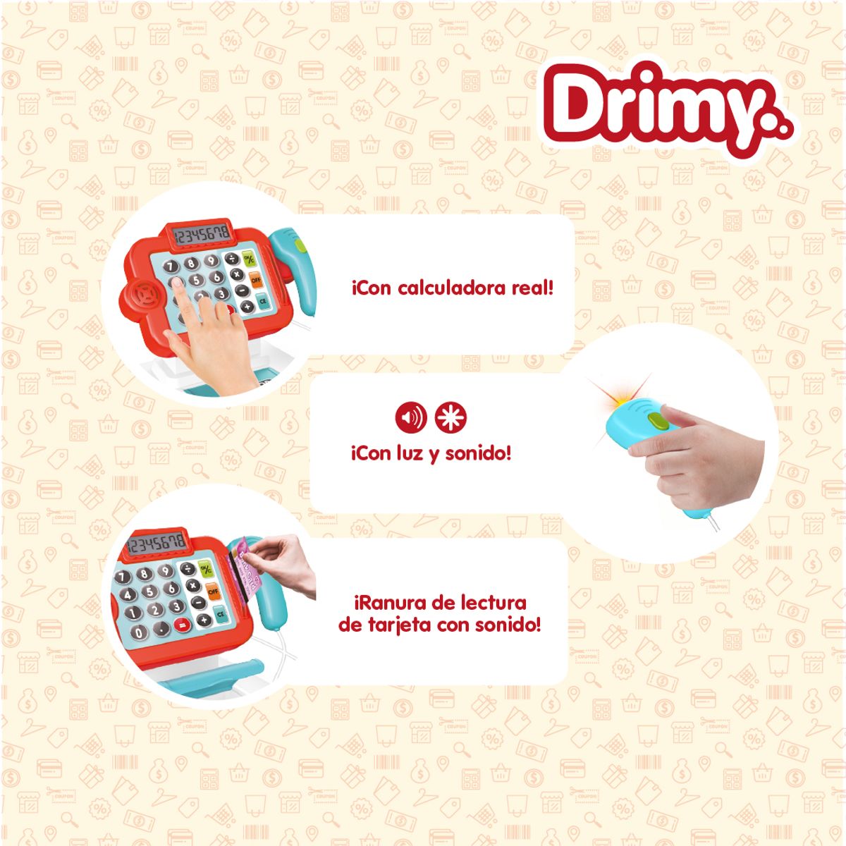 ROLEPLACE - Caja Registradora Juguete con Luz Sonido y Accesorios