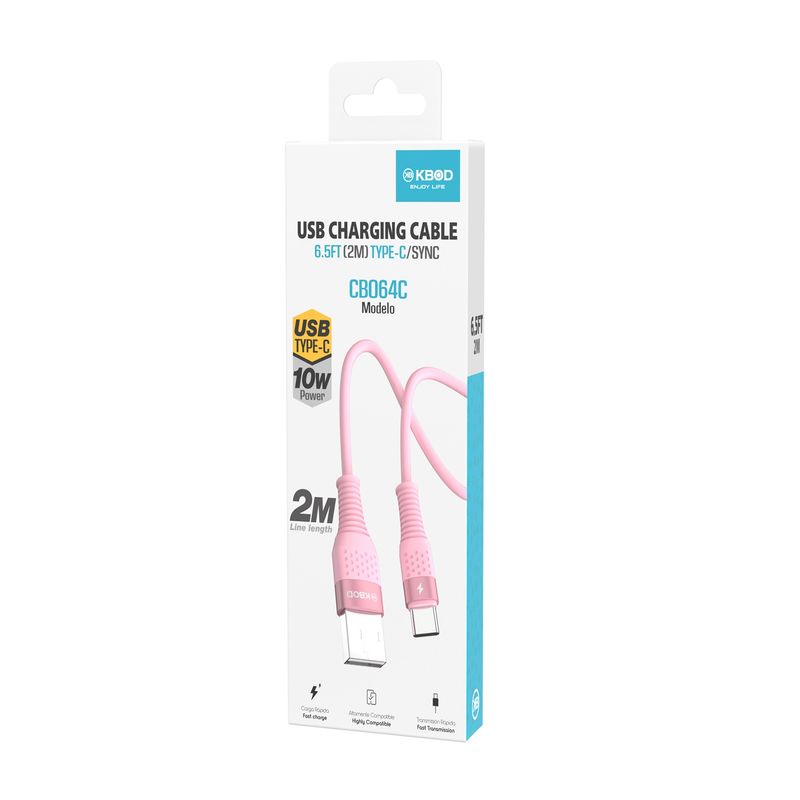 KBOD - Cable Para Carga y Datos Usb Tipo C Kbod Cbo64 2 Metros 10W Rosa