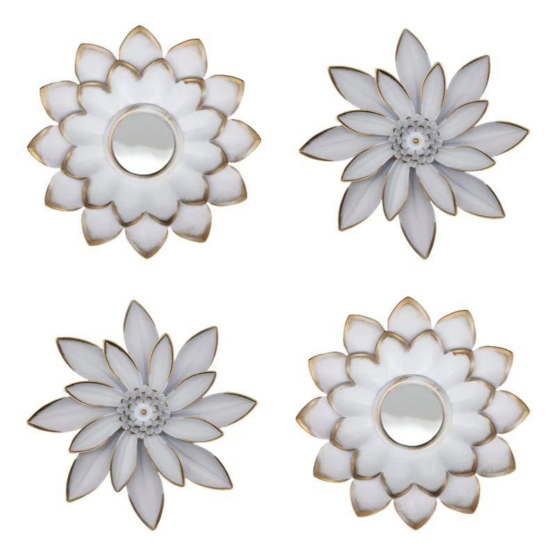 GENERICO - Set 4 Espejos Y Flores De Loto Decorativos Blanco