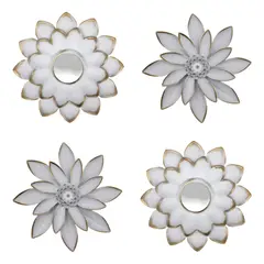 GENERICO - Set 4 Espejos Y Flores De Loto Decorativos Blanco