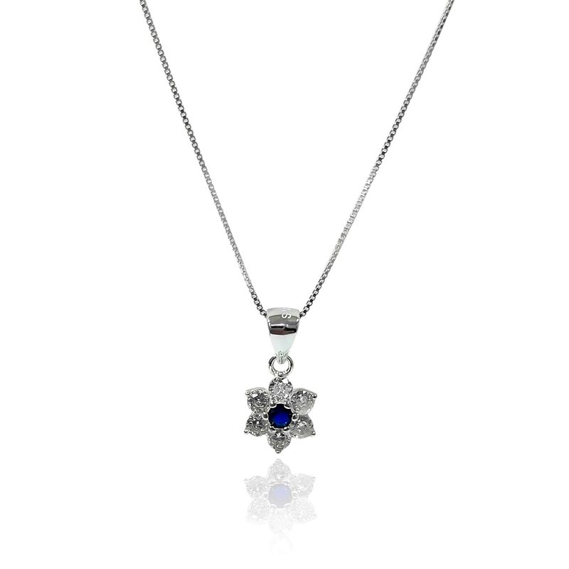ANDREA COGGIOLA JOYAS - Collar Roseta Circón Blanco Azul Plata Fina 925