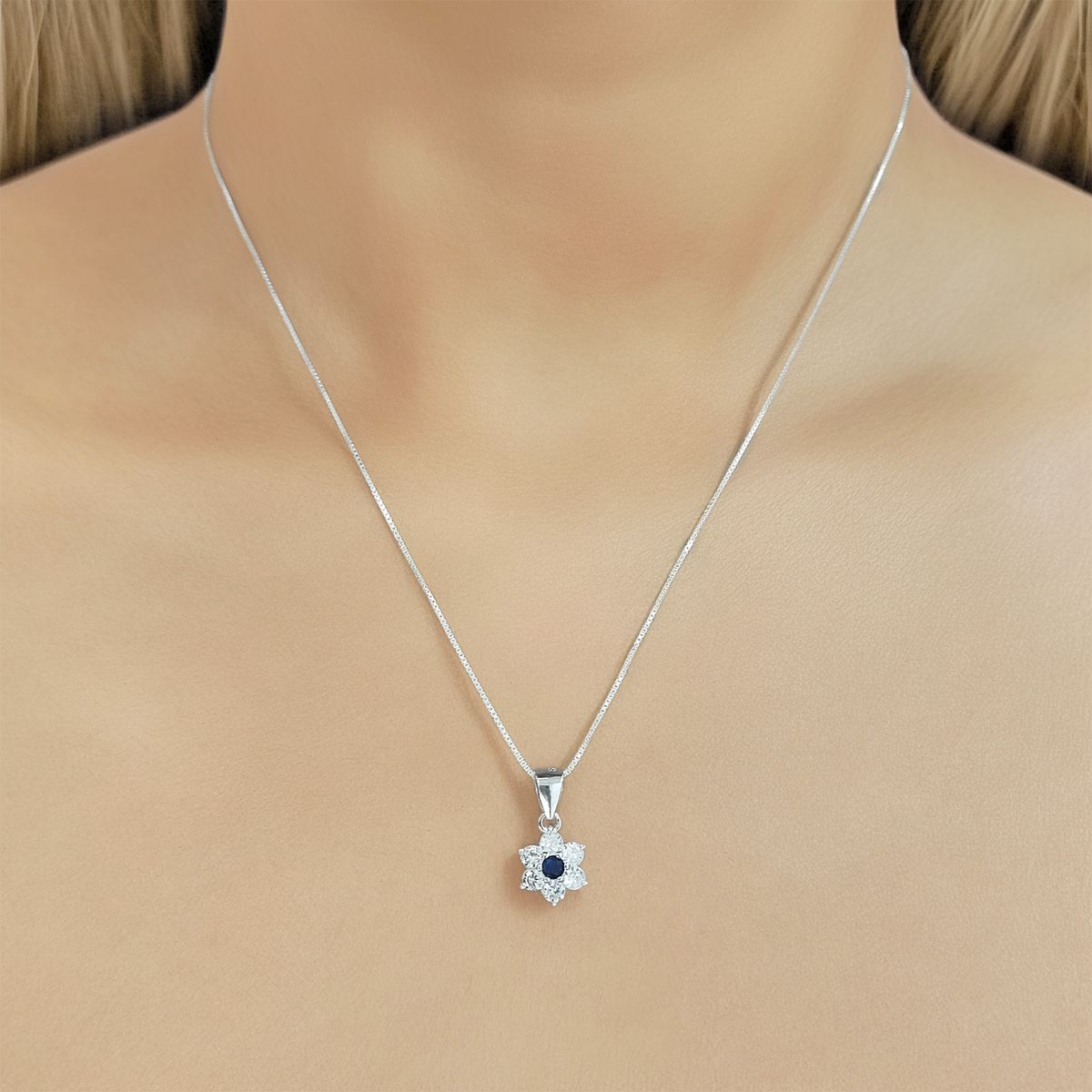 COGGIOLA - Collar Roseta Circón Blanco Azul Plata Fina 925