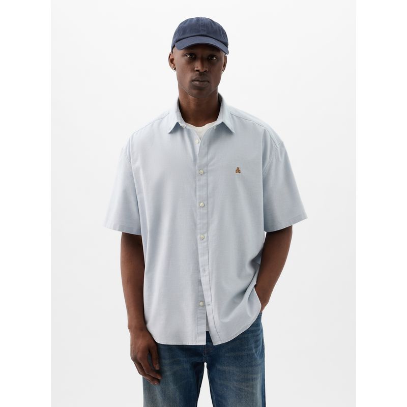 GAP - Camisa Hombre Oxford Manga Corta Celeste Gap