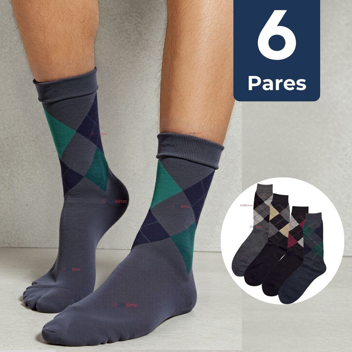 UTILISIMO - Pack 6 Pares Calcetines Acrílico de Vestir Hombre Rombos Surtidos