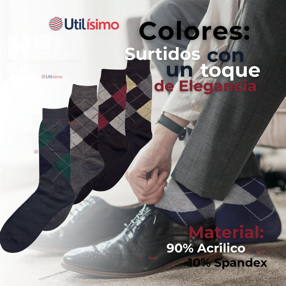 UTILISIMO - Pack 6 Pares Calcetines Acrílico de Vestir Hombre Rombos Surtidos