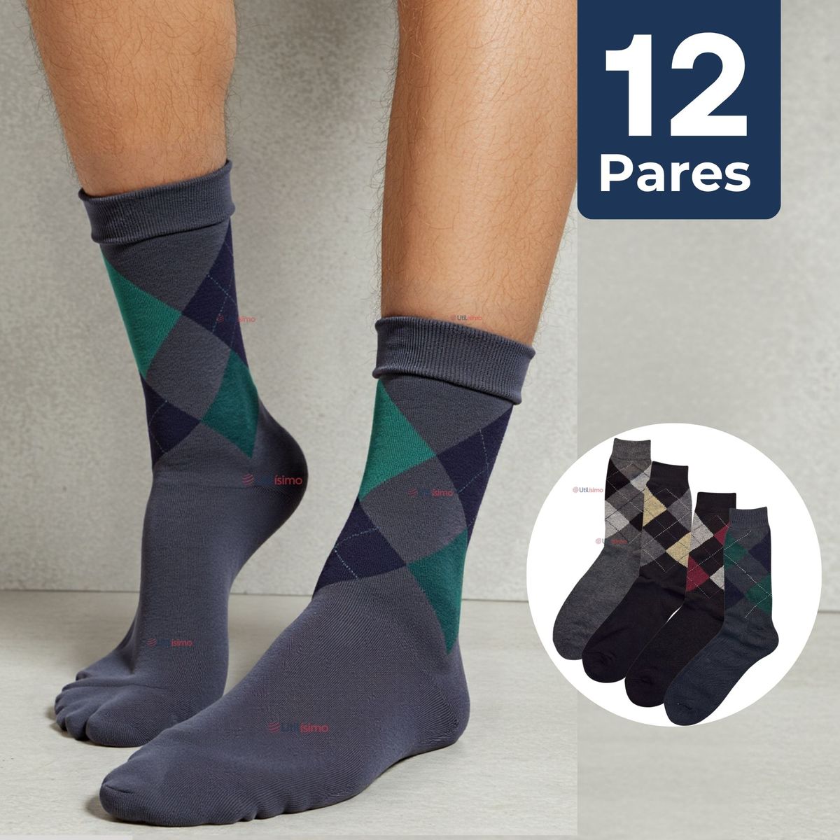 UTILISIMO - Pack 12 Pares Calcetines Acrílico de Vestir Hombre Rombos Surtidos