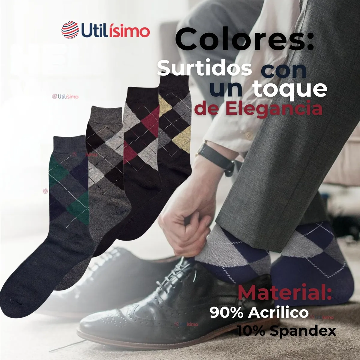 UTILISIMO - Pack 12 Pares Calcetines Acrílico de Vestir Hombre Rombos Surtidos