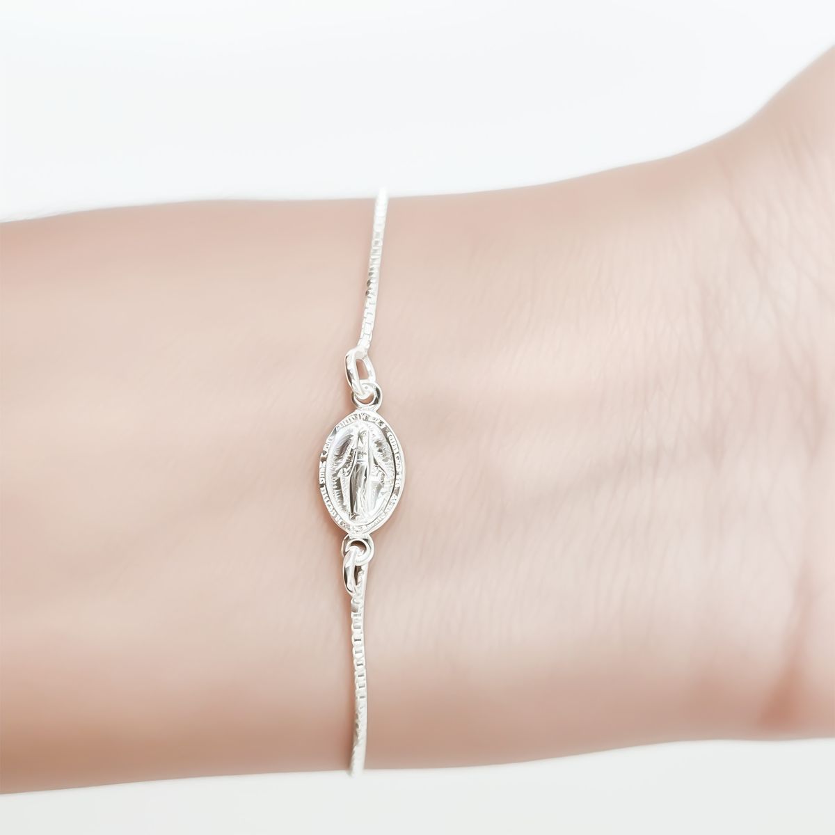 COGGIOLA - Pulsera Medalla Virgen De Los Rayos Borde Plata Fina 925