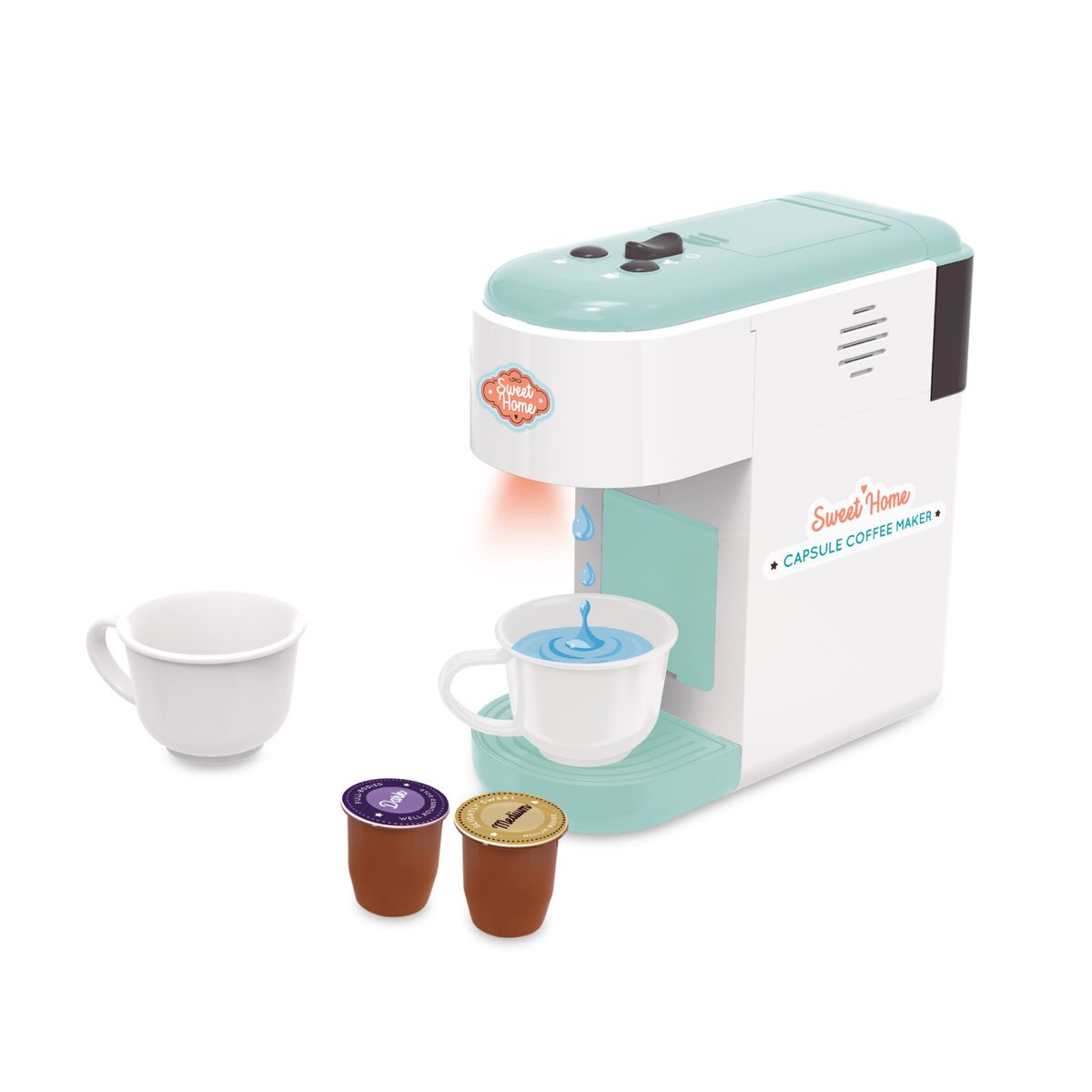 SWEET HOME - Cafetera Juguete Cápsulas con Luz, Sonido y 4 Accesorios