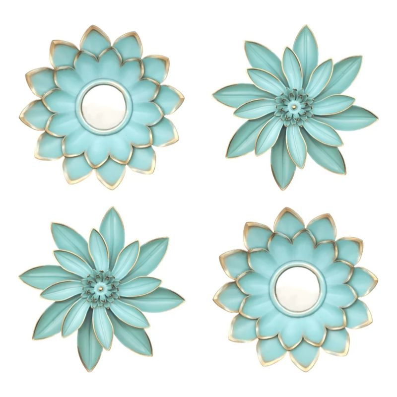 GENERICO - Set 4 Espejos Y Flores De Loto Decorativos Celeste