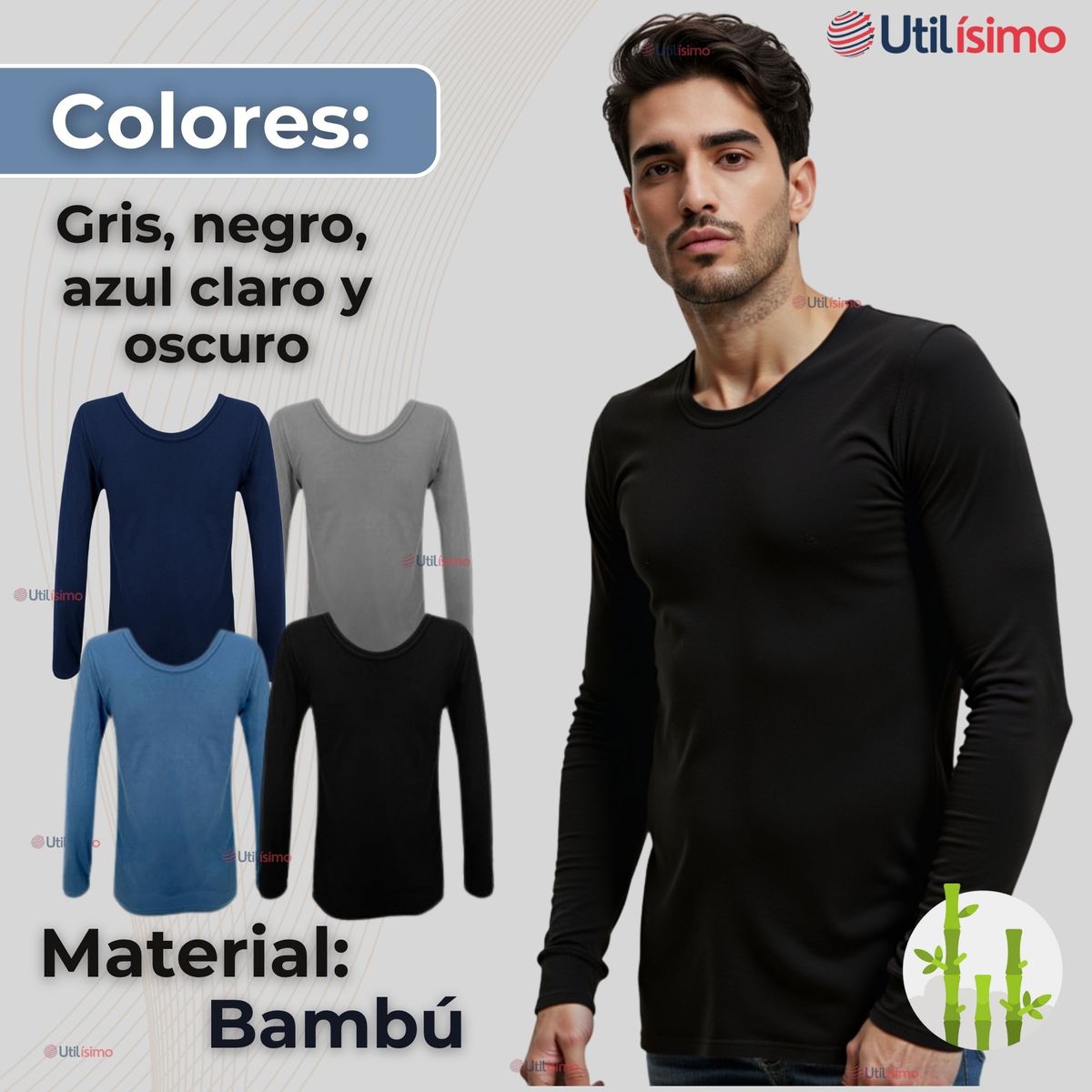 UTILISIMO - Camiseta Bambú Manga Larga Primera Capa Hombre Polera Surtido