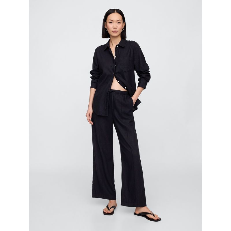 GAP - Pantalón Mujer Wide-Leg Lino Negro Gap