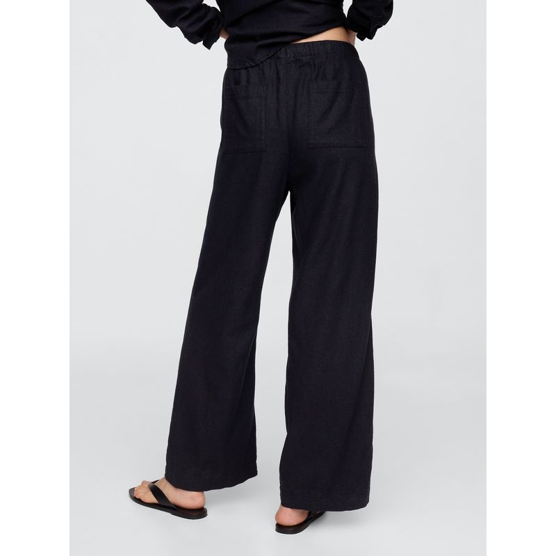 GAP - Pantalón Mujer Wide-Leg Lino Negro Gap