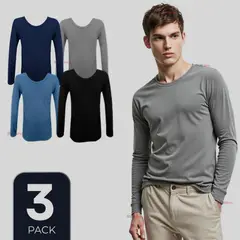 UTILISIMO - Pack 3 Camiseta Bambú Manga Larga Primera Capa Hombre Polera Surtido