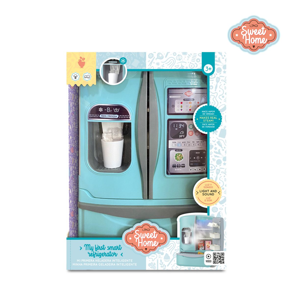 SWEET HOME - Refrigerador Juguete con Vapor Luz Sonido y Hielera