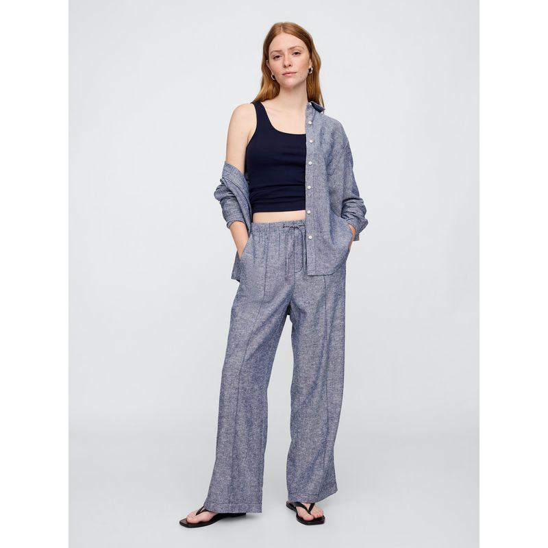 GAP - Pantalón Mujer Wide-Leg Lino Azul Gap