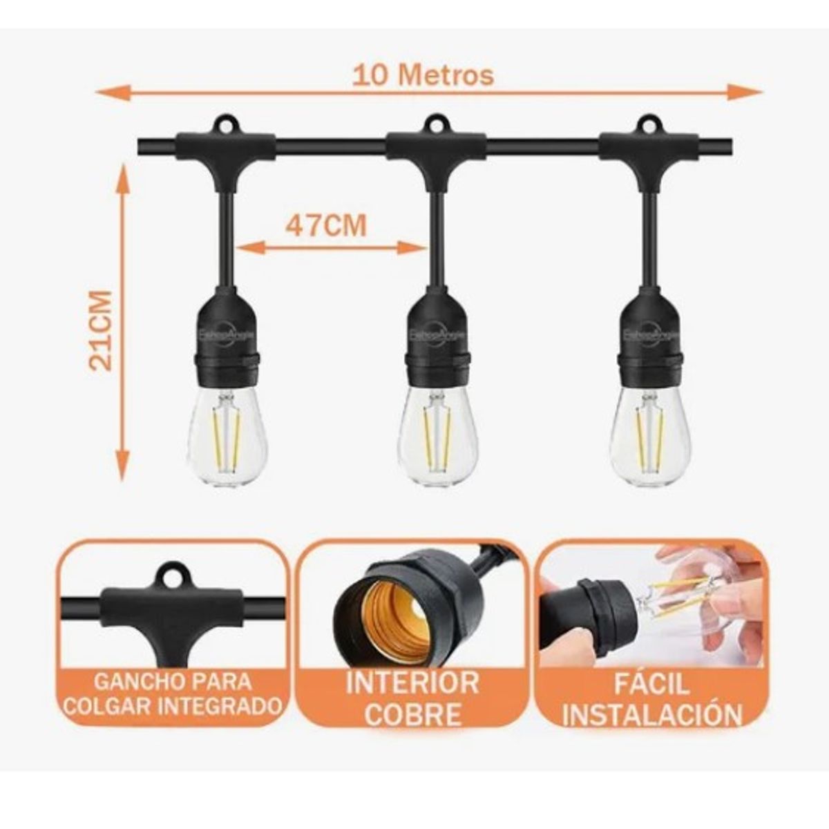 ESHOPANGIE - Guirnalda Luces Led 10metros 20ampolletas Exterior Interior