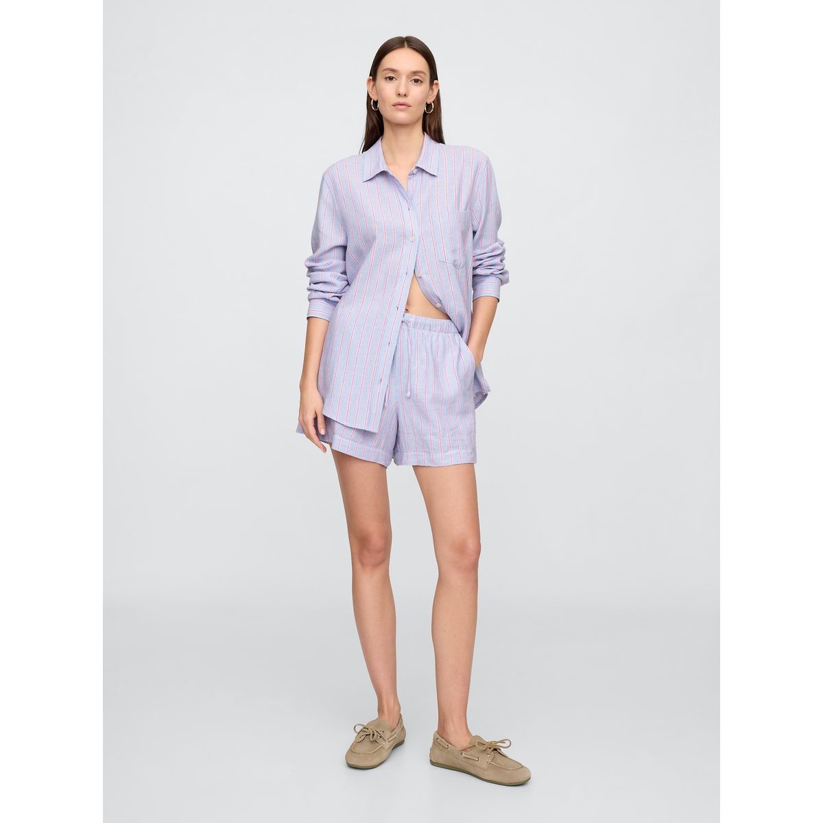 GAP - Short Mujer 4" Lino Striped Morado Gap