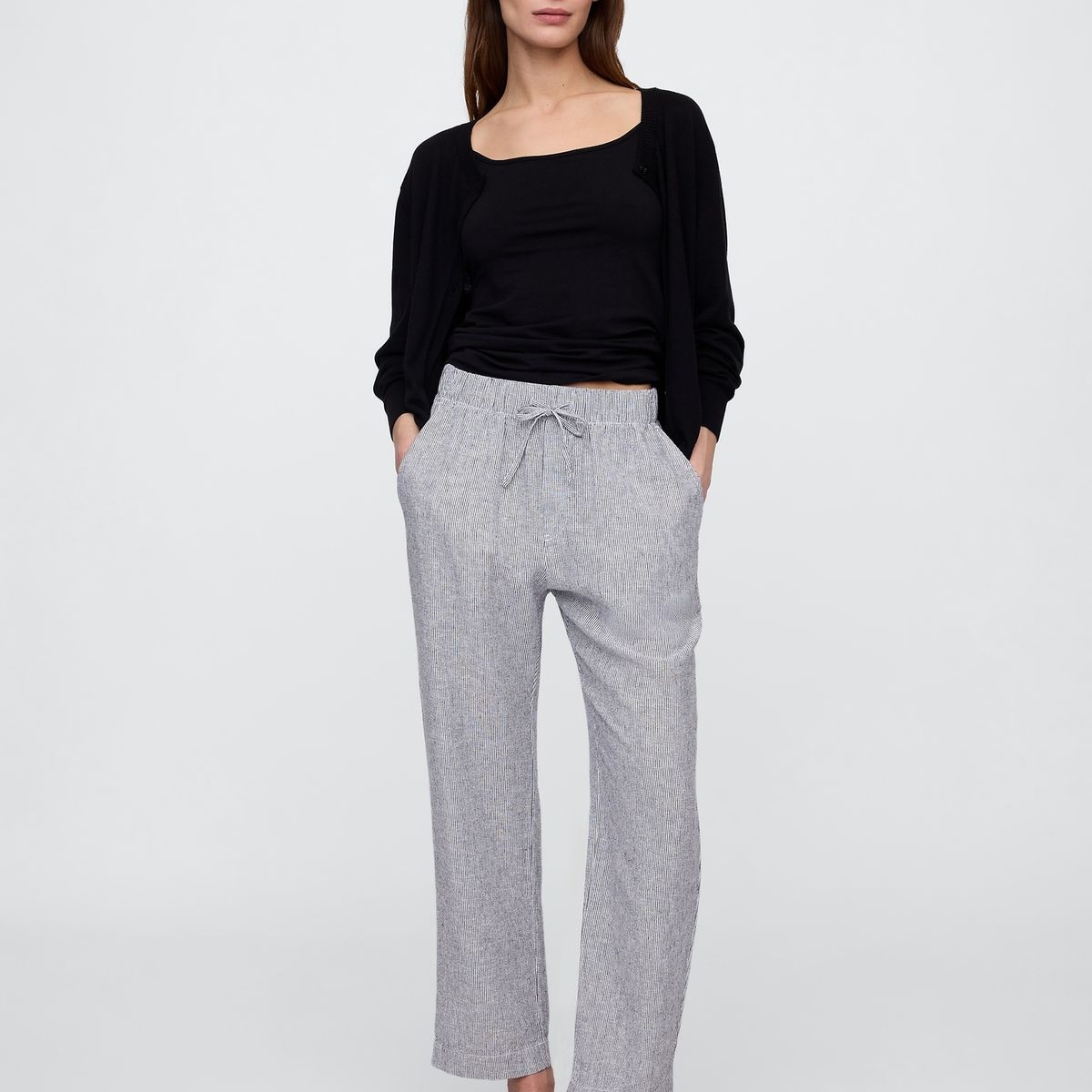 GAP - Pantalón Mujer Easy Lino Stripe Azul Gap